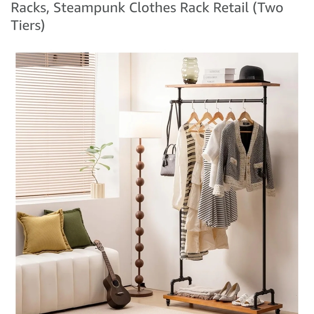 Industrial Black and Brown Clothes Rack